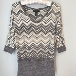WHBM V-Neck Sweater Shimmer Cream Grey Silver S